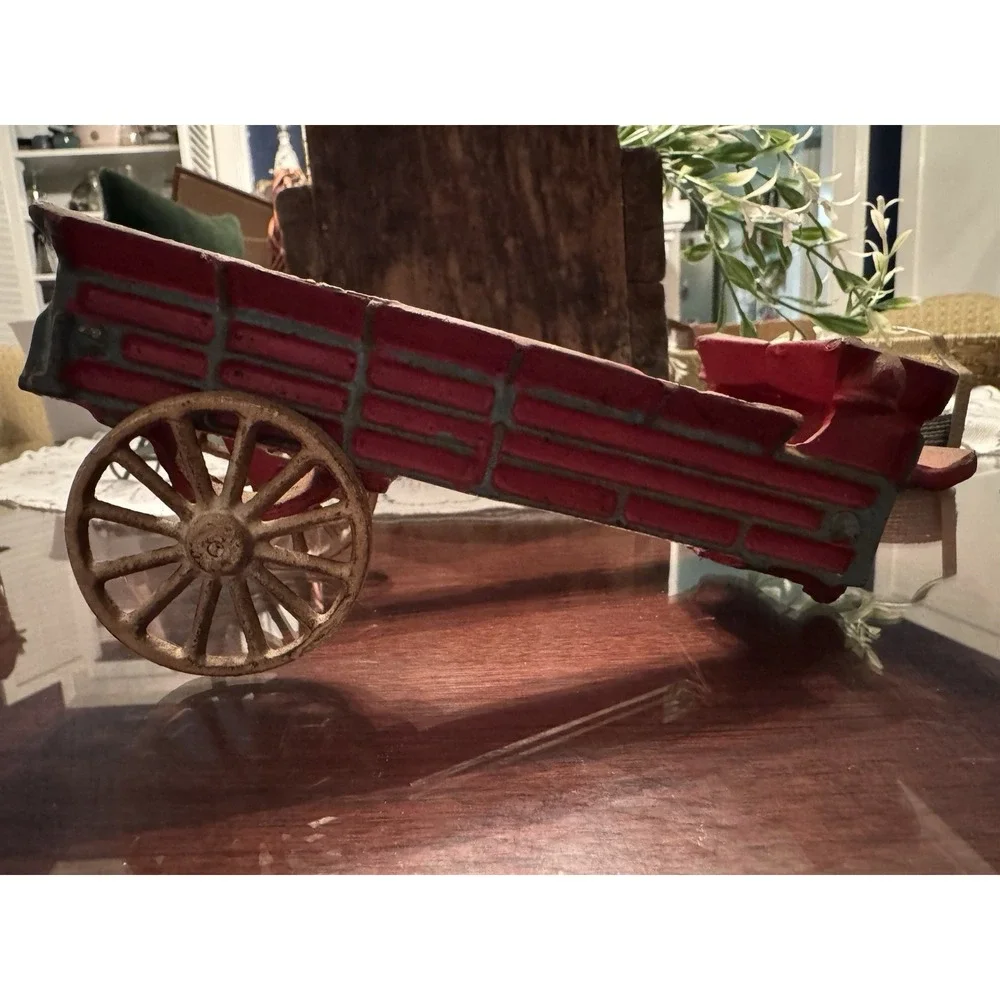 Antique Cast Iron Fire Brigade Wagon Trailer  Hubley Style Vintage Toy 1920s 30s